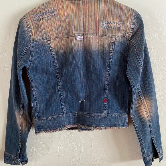 Blue denim jacket with light colourful stripes - Picture 6 of 8